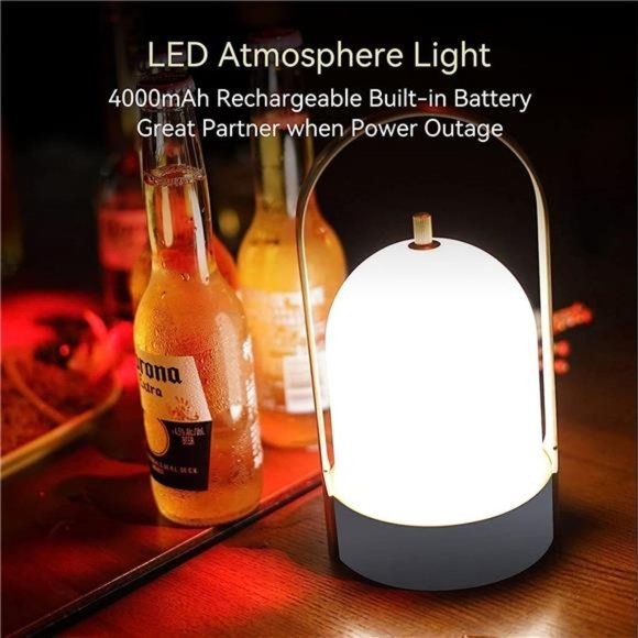 Portable LED Outdoor Table Lamp Waterproof, 4000mAh Battery Operated Cordless - Picture 4 of 5